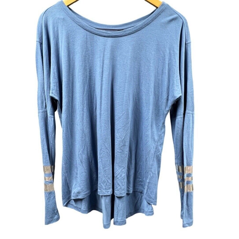 Zelos Shirt Women Medium Blue‎ Long Sleeve Round Neck Assymetrical Hem